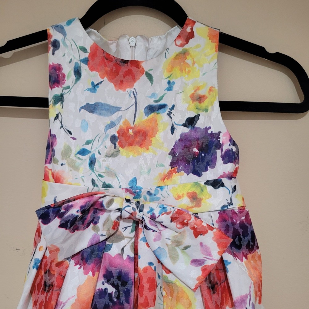 Helena Little Girls Dress Floral White Bow Sash Size 5 flare Easter Spring - Picture 2 of 8